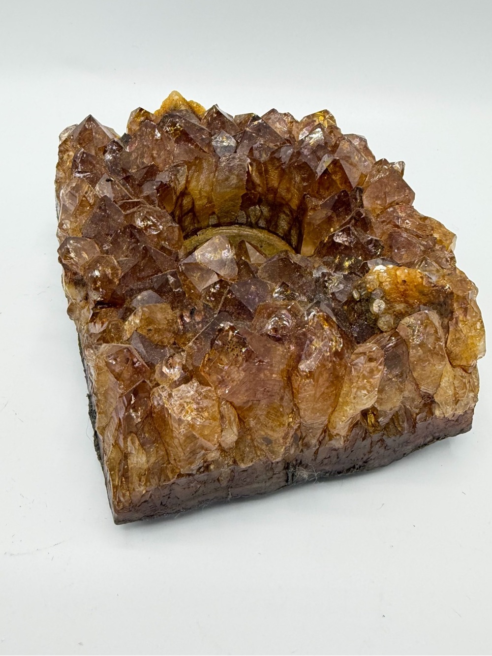 Natural Citrine Quartz Crystal Cluster Tealight Candle Holder Geode Gemstone